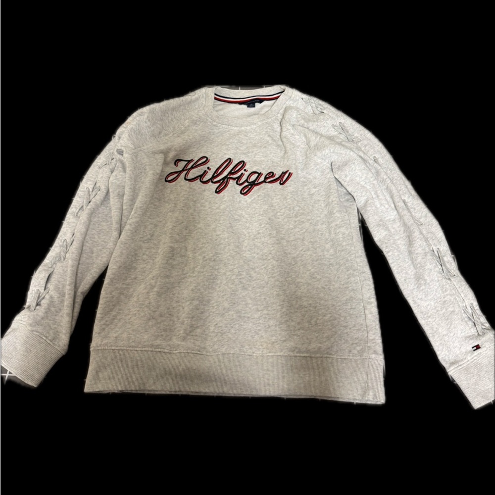 Tommy Hilfiger gray lace-up sleeves sweatshirt